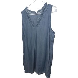 TOMMY BAHAMA Women's Sleeveless Denim Dress Size L  Frey Pockets Fringe